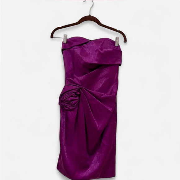 JS Collections Purple Ruched Strapless Sheath Dress - Picture 2 of 12
